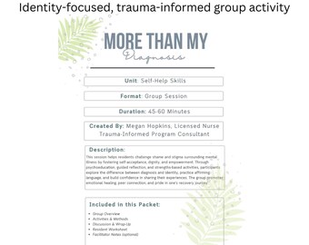 More Than My Diagnosis | Identity Exploration Worksheet | Mental Health Psychoeducation | Trauma‑Informed Group Activity