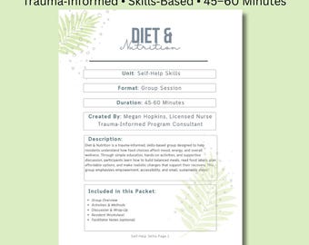 Diet & Nutrition Worksheet | Self‑Help Skills | Trauma‑Informed Nutrition Education | Group Activity + Facilitator Notes