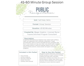 Public Transportation Group Curriculum | Life Skills | Psychoeducation | Worksheets + Facilitator Guide