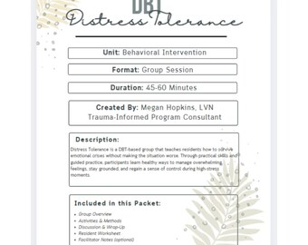 DBT Distress Tolerance Module – Crisis Survival Skills, Trauma‑Informed Curriculum with Worksheets, Group Activities & Facilitator Guide