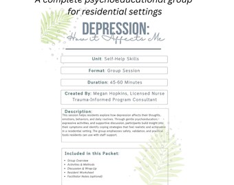 Depression Group Curriculum | Psychoeducation, Worksheets, Visual Aids & Facilitator Notes | Mental Health Program