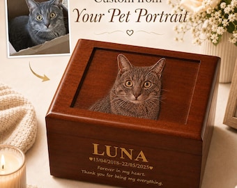 Custom Cat Memorial Urn | 3D Cat Portrait Keepsake Box | Personalized Cat Ashes Box | Wooden Pet Memorial Urn for Cats | Cat Loss Gift