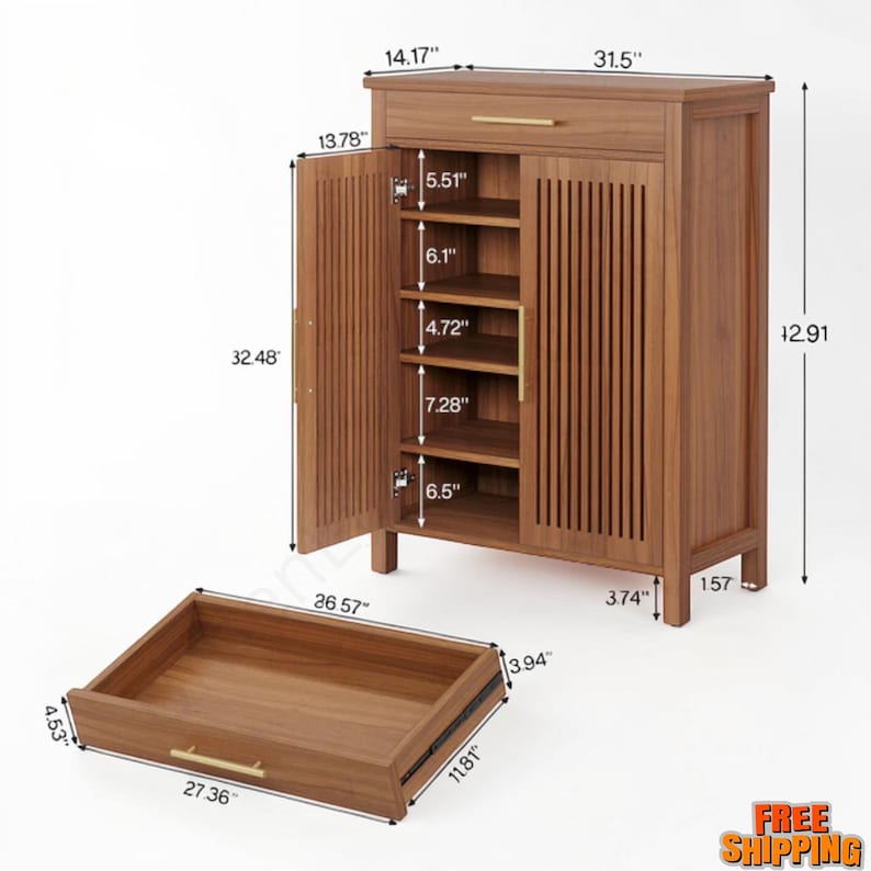 5 Tier Farmhouse Shoe Cabinet With Drawer, Shoe Organizer Cabinet For Entryway Storage, Freestanding Shoe Rack With Adjustable Shelves, Dark Walnut Shoe Cabinet For Hallway Decor, Brown Shoe Storage Cabinet With Louvered Doors, Natural Wood Shoe Organizer For Home Entryway, Black Shoe Cabinet With Drawer And Shelves, Farmhouse Shoe Storage Cabinet For 20 Pairs, Entryway Organizer With Hidden Shoe Storage, Rustic Shoe Rack Cabinet With Adjustable Dividers,