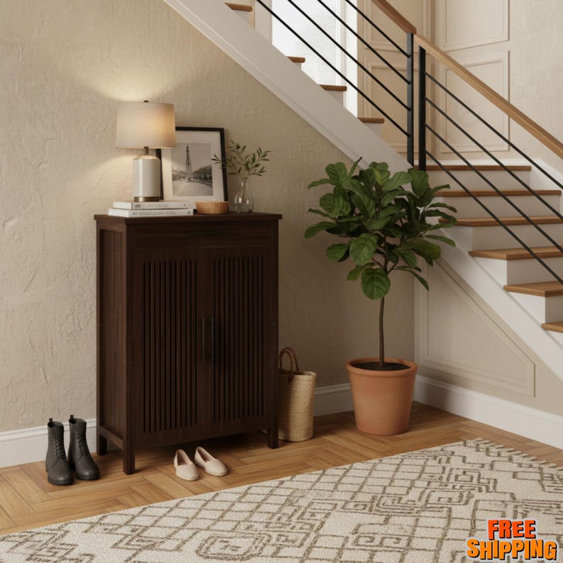 5 Tier Farmhouse Shoe Cabinet With Drawer, Shoe Organizer Cabinet For Entryway Storage, Freestanding Shoe Rack With Adjustable Shelves, Dark Walnut Shoe Cabinet For Hallway Decor, Brown Shoe Storage Cabinet With Louvered Doors, Natural Wood Shoe Organizer For Home Entryway, Black Shoe Cabinet With Drawer And Shelves, Farmhouse Shoe Storage Cabinet For 20 Pairs, Entryway Organizer With Hidden Shoe Storage, Rustic Shoe Rack Cabinet With Adjustable Dividers,