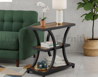 23.6" 3-Tier End Table, Industrial Side Table, Rustic Nightstand