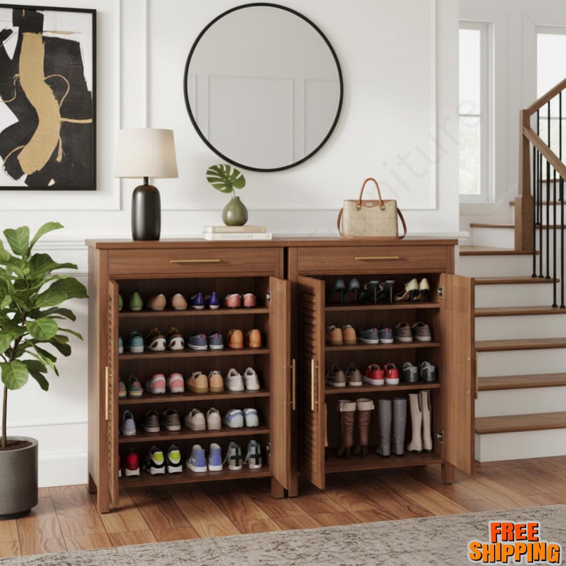 5 Tier Farmhouse Shoe Cabinet With Drawer, Shoe Organizer Cabinet For Entryway Storage, Freestanding Shoe Rack With Adjustable Shelves, Dark Walnut Shoe Cabinet For Hallway Decor, Brown Shoe Storage Cabinet With Louvered Doors, Natural Wood Shoe Organizer For Home Entryway, Black Shoe Cabinet With Drawer And Shelves, Farmhouse Shoe Storage Cabinet For 20 Pairs, Entryway Organizer With Hidden Shoe Storage, Rustic Shoe Rack Cabinet With Adjustable Dividers,
