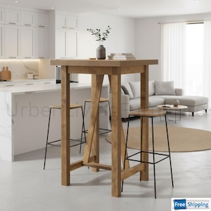39.4 Inch Farmhouse Square Bar Table Counter Height For Small Spaces