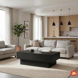 55 Inch Farmhouse Coffee Table With Pedestal Base For Living Room