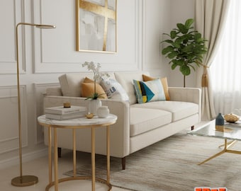 Round Marble End Table with Gold Frame