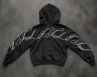 Y2K Kalligraphie Hoodie mit durchgehendem Reißverschluss