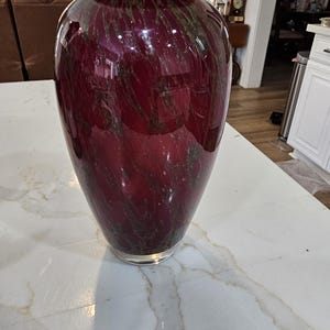 Hand Blown Murano Vase, Burgundy Oxblood Gold Aventurine, White Cased Glass,10" Home Decor