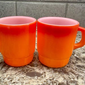 Vintage Anchor Hocking Fire King Orange Ombre Milk Glass Stacking Coffee Mug-set of two