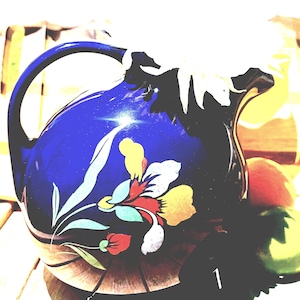 1940s Hall Cobalt Blue Blossom Ceramic Pitcher – Vintage Decor Kitchenware USA