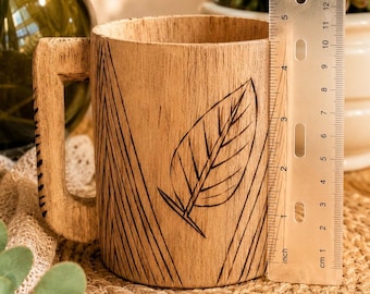 Hand Carved Wooden Mug: Tribal Etched Folk Art, 1970s Caribbean Tourism