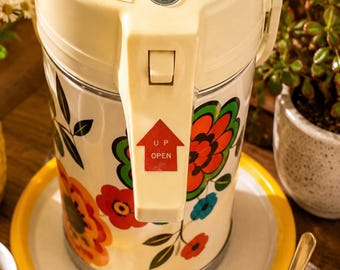 Vintage 1970's Floral Push Button Air Pot Pump Flask