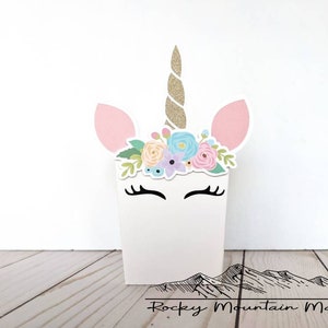 Unicorn Popcorn Box, Unicorn Candy Box, Floral Unicorn Favor Box, Unicorn Baby Shower Favor Box, Unicorn Treat Boxes, Unicorn Party Favors image 1