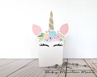 Unicorn Popcorn Box, Unicorn Candy Box, Floral Unicorn Favor Box, Unicorn Baby Shower Favor Box, Unicorn Treat Boxes, Unicorn Party Favors