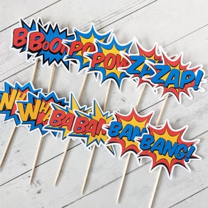 Popart Cupcake Toppers for Superhero Party - Set of 12