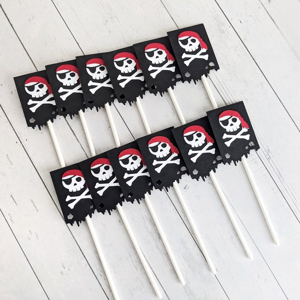 50-Pack Pirate Flag Cake Toppers - Skull & Crossbones Toothpick Flags For Party Decor