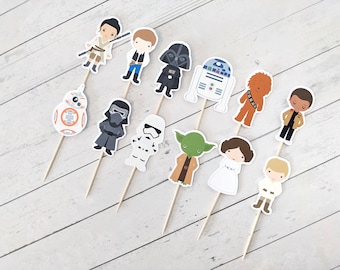 Star Wars Cupcake Toppers, Star Wars Character Cupcake Picks, Set of 12 Star Wars Treat Toppers