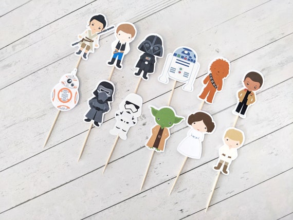 Star Wars Cupcake Toppers, Star Wars Character Cupcake Picks, Set of 12 Star Wars Treat Toppers