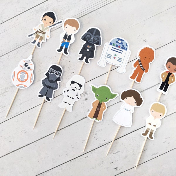 Star Wars Cupcake Toppers, Star Wars Character Cupcake Picks, Set of 12 Star Wars Treat Toppers
