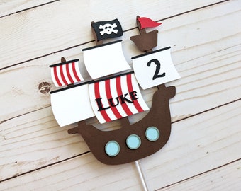 Pirate Ship Cake Topper, Pirate Birthday Cake Topper