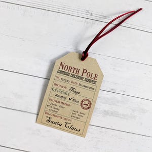 North Pole Tag, Christmas Gift Tag (1 personalized tag)