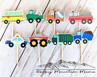 Cars & Trucks Cupcake Toppers, Set of 12 Car Toppers