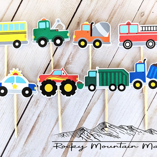 Cars & Trucks Cupcake Toppers, Set of 12 Car Toppers
