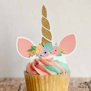 Unicorn Cupcake Toppers, Floral Unicorn Cupcake Toppers