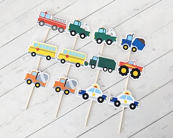 Cars & Trucks Cupcake Toppers, Set of 12 Car Toppers
