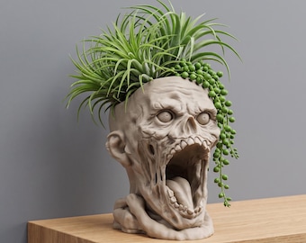 Vaso de parede moderno em resina com formato de caveira | Vaso de plantas artesanal em formato de esqueleto | Decoração mística para casa | Presente gótico para ela | Decoração de plantas com estética sombria