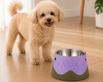 Personalized Lavender Pet Bowl, Custom Engraved Stainless Steel Dog Cat Food Water Dish