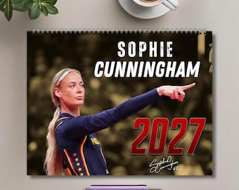 Calendário Sophie Cunningham 2027, Calendário de Parede de Basquete Feminino, Calendário Sophie Cunningham Apontando
