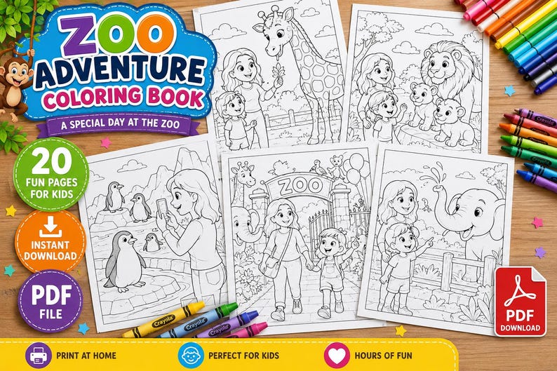 Zoo Adventure Coloring Book, Mother Daughter Zoo Trip, Kids Activity ...
