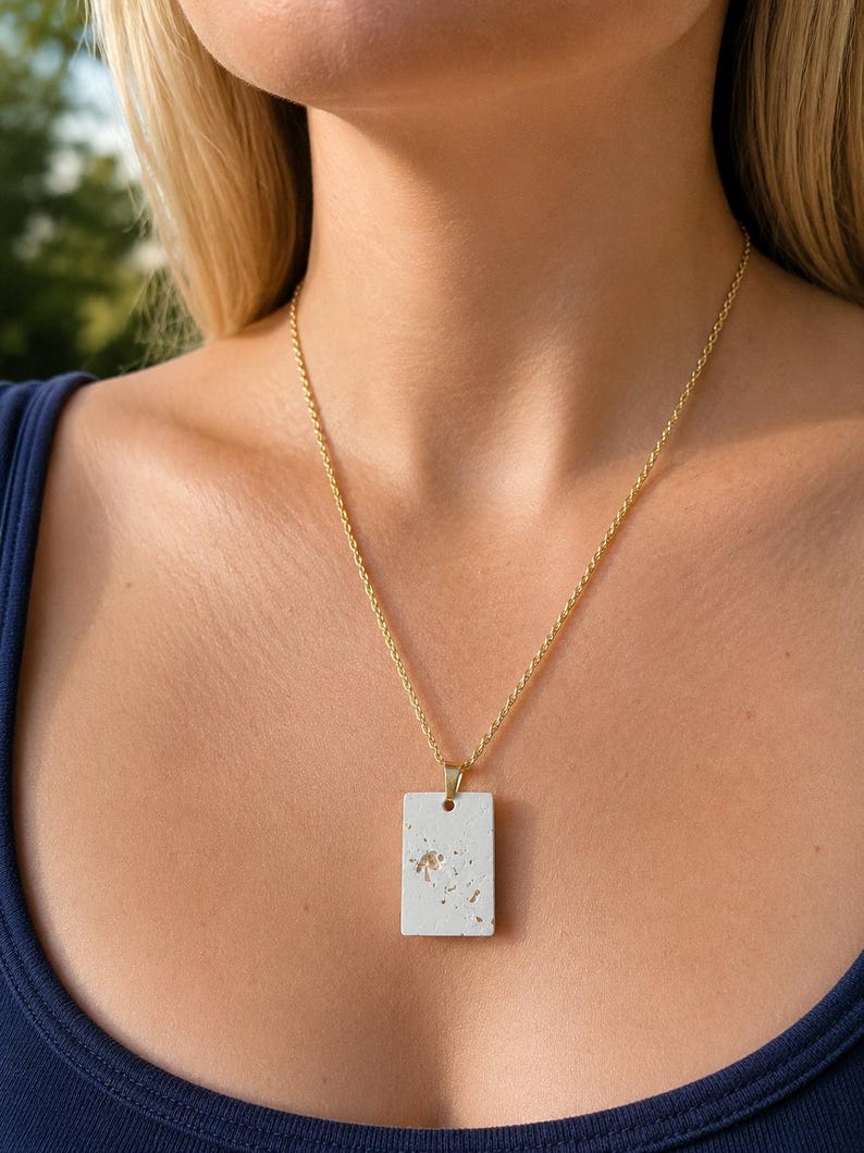 White Cement Pendant Necklace | Gold Fleck Resin Jewelry | Modern ...