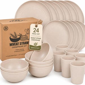 Wheat Straw Dinnerware Set, Unbreakable Tableware, Beige 24-Piece