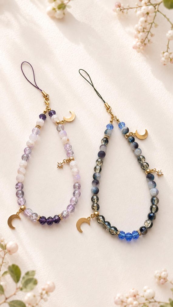 Grigri - Bracelet portable Noctis - Bijou de téléphone lune et étoile - Dragonne