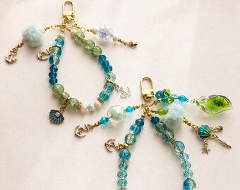 Laguna charm: Seaside-inspired bag charm or keychain | Coralia or Écuma | blue beads, lagoon green, and marine charms