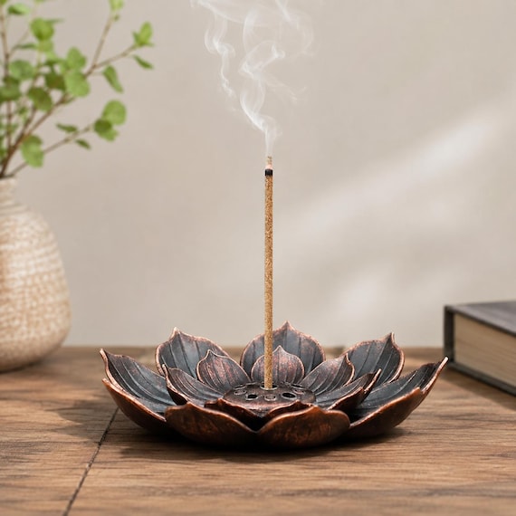 Lotus Incense Holder Bronze Alloy Incense Burner, Flower Incense Stick Holder, Meditation Decor, Zen Home Decor, Ash Catcher