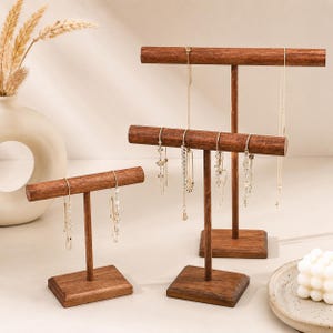 3-Piece Wooden Jewelry Display Set, T-Bar Bracelet Holder, Watch Stand, Bangle & Necklace Organizer, Jewelry Display Rack