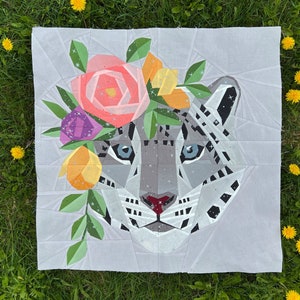 Floral Big Cats - Snow Leopard Foundation Paper Piecing Pattern