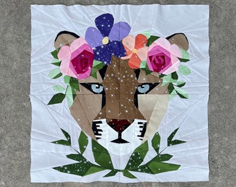 Floral Big Cats - Mountain Lion Foundation Paper Piecing Pattern