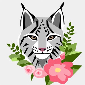 花柄の大きな猫 - リンクス ファンデーション ペーパー ピーシング パターン