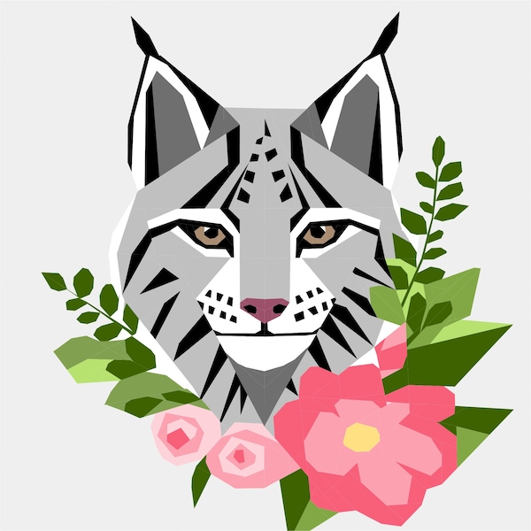 Floral Big Cats - Lynx Foundation Paper Piecing Pattern