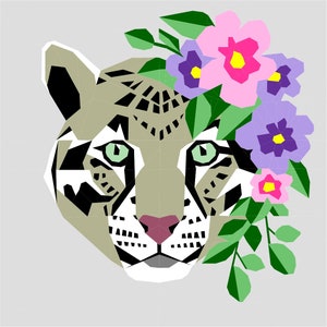 Floral Big Cats - Clouded Leopard Foundation Paper Piecing Pattern