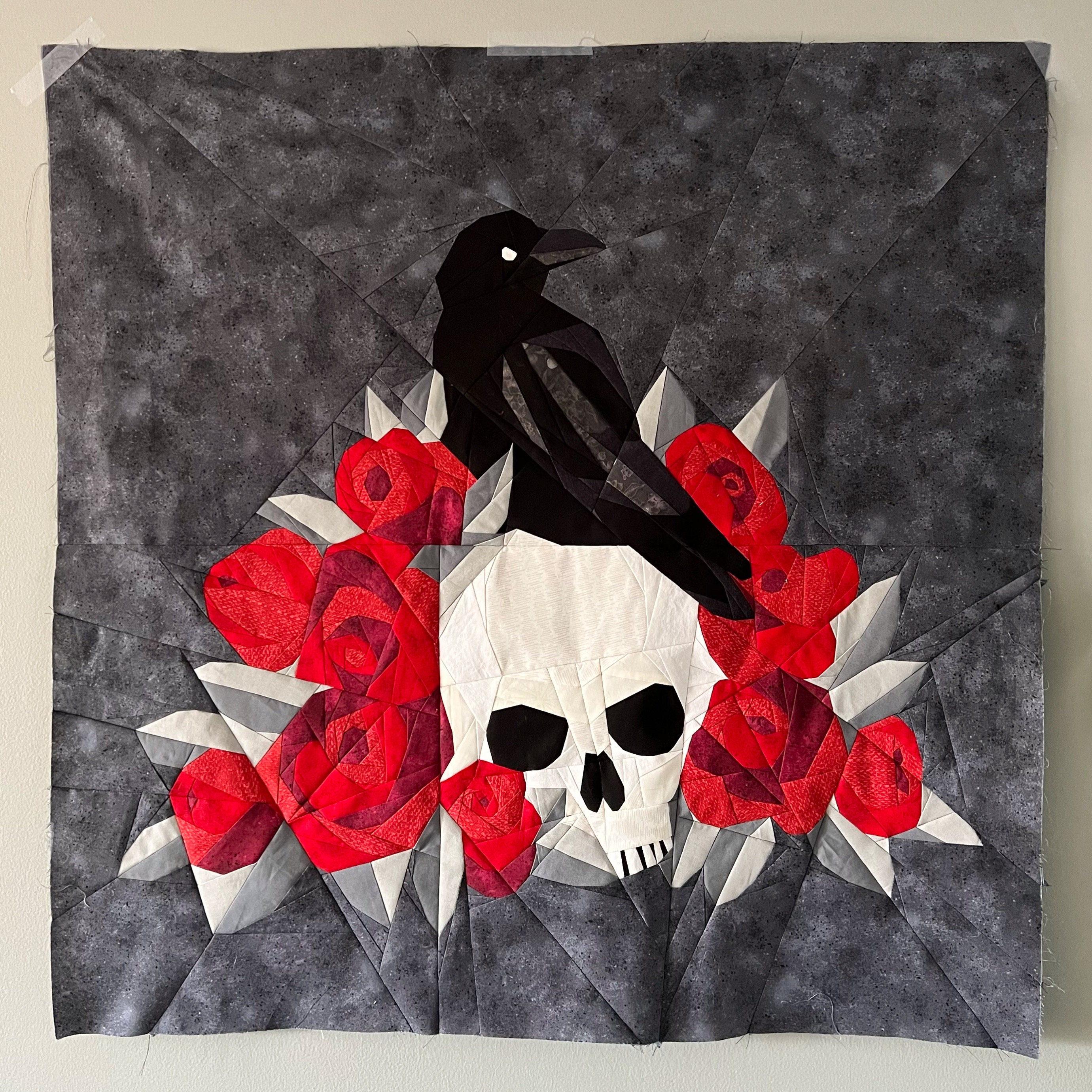 Foundation Paper Roses Raven, Skull and Roses Foundation Paper Piecing Pdf Pattern - Etsy