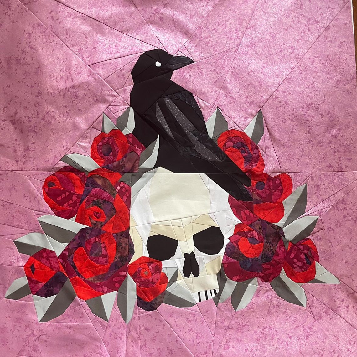 Foundation Paper Roses Raven, Skull and Roses Foundation Paper Piecing Pdf Pattern - Etsy