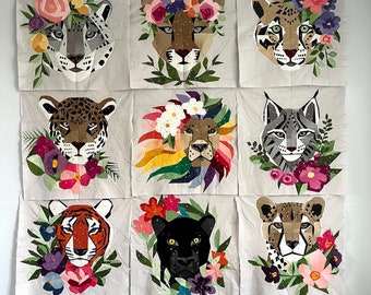 Floral Big Cats - All Nine Cats - Foundation Paper Piecing Patterns